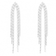 Eco-brass&reg; metal earrings / earpins with zirconia Silver-Crystal