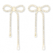 Eco-brass&reg; metal earrings / earpins with strass bow Gold-Crystal