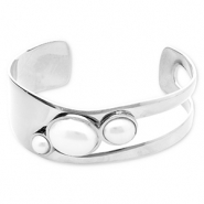 Stainless steel bracelets bangle with imitation pearls Silver-White