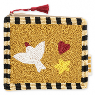 BY31&reg; Pouch bird with heart & star Mustard Brown-Light Gold-Black-Multicolour