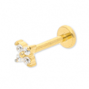 Stainless steel ear piercing flower with strass Gold-Crystal