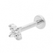 Stainless steel ear piercing flower with strass Silver-Crystal