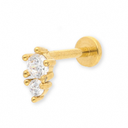 Stainless steel ear piercing with strass Gold-Crystal