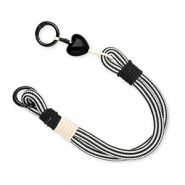 Trendy phone cord with heart Black-White-Beige