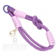 Trendy phone cord with pearl incl. insert Purple-Lilac-Ivory White