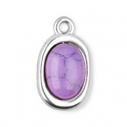 Stainless steel charms oval with natural stone howlite Silver-Purple