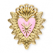 Stainless steel charms sacred heart Gold-Light Pink