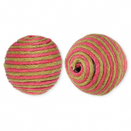 22 mm acrylic beads with waxed cord Olive Green-Dark Pink