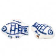 Beads ceramic fish Off White-Delft Blue