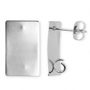 Stainless steel findings earrings / earpin rectangle with loop Silver