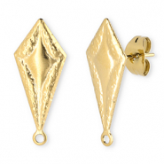 Stainless steel findings earrings / earpin rhombus with loop Gold