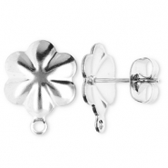 Stainless steel findings earrings / earpin flower with loop Silver