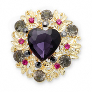 Brooches heart Gold-Purple-Green-Dark Pink