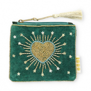BY31&reg; Pouch heart with stars Dark Green-Light Blue-Gold