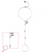 Stainless steel hand chain flower Silver-Crystal-White