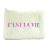 Teddy pouch "C'EST LA VIE" Off White-Purple