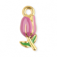 Stainless steel charms tulip Gold-Purple-Green