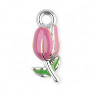 Stainless steel charms tulip Silver-Purple-Green