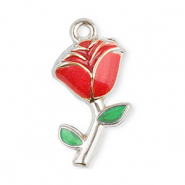 Stainless steel charms rose Silver-Red-Green