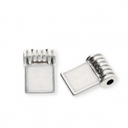 DQ&reg; European metal charms square Antiek Zilver-Pearl White (Nikkelvrij)