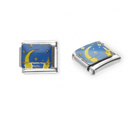 Stainless steel charms for italian bracelet moon and stars Silver-Blue-Yellow