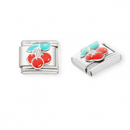 Stainless steel charms for italian bracelet cherries Silver-Red-Green
