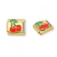 Stainless steel charms for italian bracelet cherries Gold-Red-Green