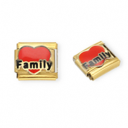 Stainless steel charms for italian bracelet heart "Family" Gold-Red-Black