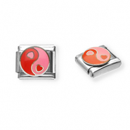 Stainless steel charms for italian bracelet heart Yin & Yang Silver-Pink-Red