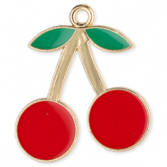 Metal charms cherries Gold-Red-Green