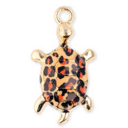 Metal charms turtle with leopard print Gold-Orange-Black