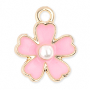 Metal charms flower with pearl Gold-Light Pink-White