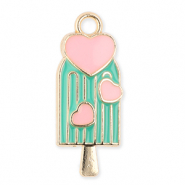 Metal charms ice lolly with hearts Gold-Green-Light Pink