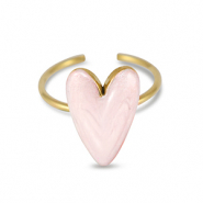 Stainless steel rings enamel heart Pearl Light Pink-Gold
