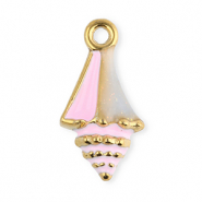 Stainless steel charm enamel shell Gold-Light Pink-Transparent Glitter
