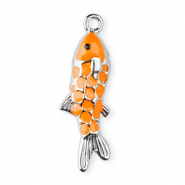 Stainless steel charm enamel fish Silver-Orange-Black