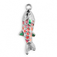 Stainless steel charm enamel fish Silver-Purple-Pink-Green