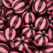12 mm DQ&reg; acrylic beads with stripes Pink-Golden Brown