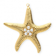 Stainless steel charms starfish with imitation pearls Gold-White