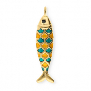 Stainless steel charms fish Gold-Petrol Green-Orange-Black