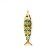 Stainless steel charms fish Gold-Petrol Green-Orange-Black