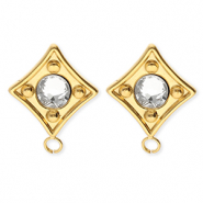 BY31&reg; Stainless Steel findings earrings&nbsp;/&nbsp;earpins rhombus with crystal with loop Gold-Crystal