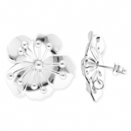 BY31&reg; Stainless Steel findings earrings&nbsp;/&nbsp;earpins flower with loop Silver