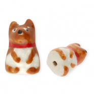 Beads ceramic dog Brown-Red-Off White-Black