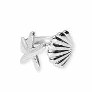 Stainless steel rings starfish and shell Silver
