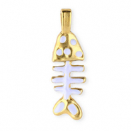 Stainless steel charm enamel fishbone Gold-Lavender White