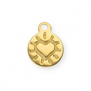 Stainless steel charms round with heart Gold
