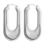 Statement earrings &nbsp;/&nbsp;creoles oval ridged with stainless steel post Silver