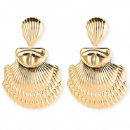 Statement earrings&nbsp;/&nbsp;earpins shell ridged with stainless steel post Gold