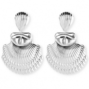 Statement earrings&nbsp;/&nbsp;earpins shell ridged with stainless steel post Silver